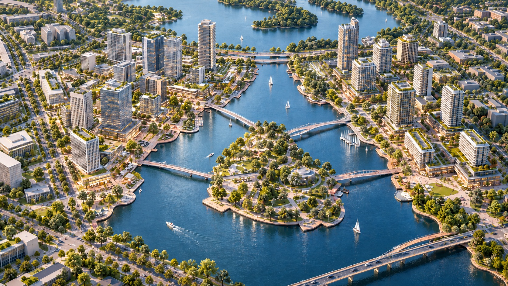 Render hoàn thiện quy hoạch đô thị ven hồ
